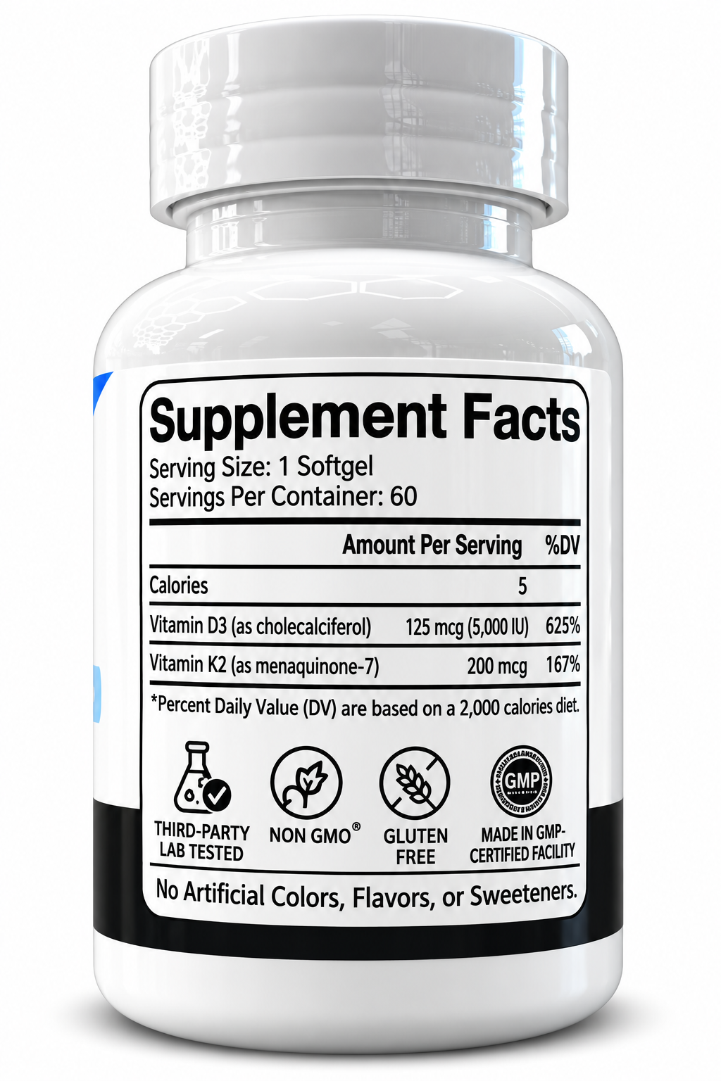 Vitamin D3+K2 supplement facts label