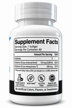 Vitamin D3+K2 supplement facts label